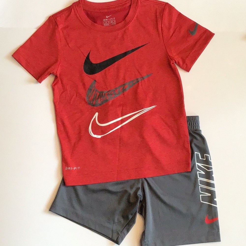 Nike Red and Gray Kids Dri-Fit Matching Set